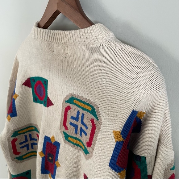Boston Traders   Vintage Geometric Knit Sweater Cream Colour Shapes Size Medium - Picture 9 of 10